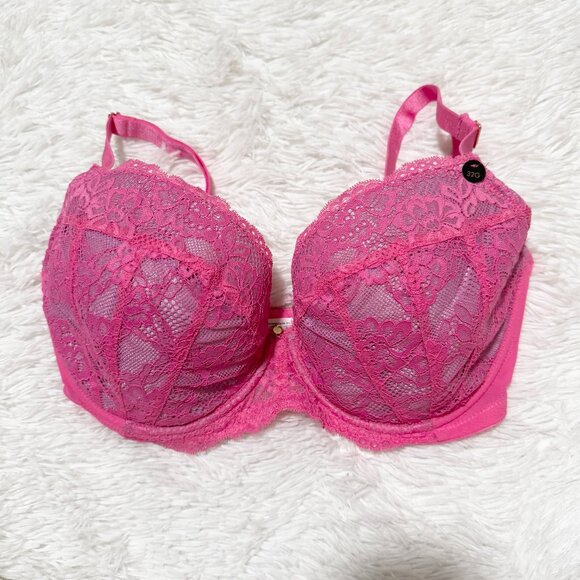 Women Ann Summers Sexy Lace Padded Plunge Underwired Bra in Pink Size 32F - Picture 1 of 8